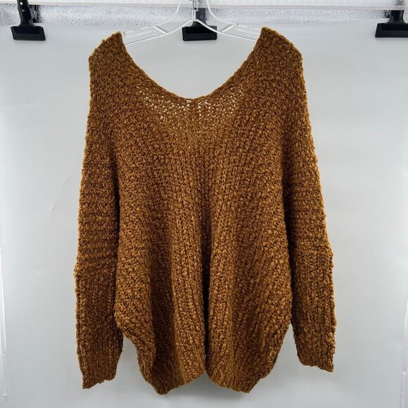 Wishlist Women's Chunk Knit V-Neck Sweater Rust Size S/M - Picture 7 of 9
